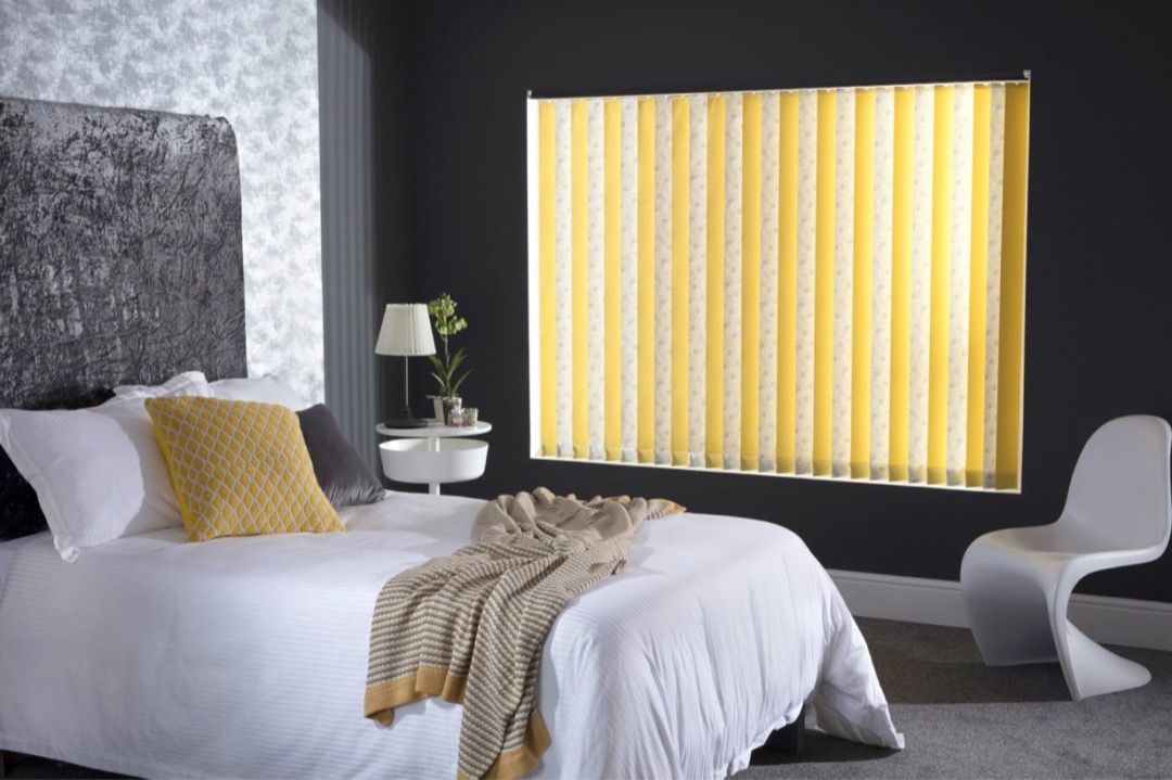 Vertical blinds in bedroom